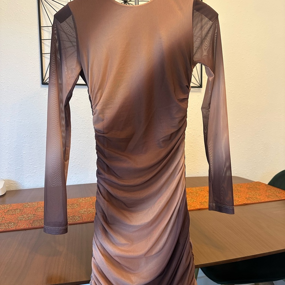 Elegant Brown Ruched Dress